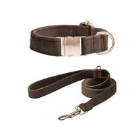 Personalised Suede Dog Collar with Customized Text, Collar and Lead Set, Different Sizes and Adjustable to Fit Puppies, Cats, and Middle、Large Dogs Brown With leash S