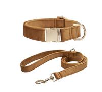 Personalised Suede Dog Collar with Customized Text, Collar and Lead Set, Different Sizes and Adjustable to Fit Puppies, Cats, and Middle、Large Dogs Camel XS A