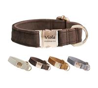 Personalised Suede Dog Collar with Customized Text, Different Sizes and Adjustable to Fit Puppies, Cats, and Middle、Large Dogs Brown XS B
