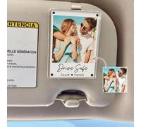 Personalised Sun Visor Photo Frame for Car, Custom Heartbeat Keepsake for Dad with Inspirational Text & Photo Upload, Father‘s Day Birthday Gift to Remind Drive Safe, We Love You