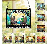 Personalised Suncatcher Couple Portrait Hanging Ornament Custom You & Me We Got This Window Ornament Funny Beach Chair Couple Suncatcher Hanging Gift For Her/Him Christmas Birthday (style 4)