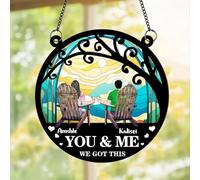 Personalised Suncatcher Couple Portrait Hanging Ornament Custom You & Me We Got This Window Ornament Funny Beach Chair Couple Suncatcher Hanging Gift For Her/Him Christmas Birthday (style 2)