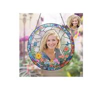 Personalised Suncatcher Stained Glass Window Hanging Gifts Custom Photo Family Window Hanging Ornament Grandma Kids God Cat Family Portrait Faux Stained Glass Memorial Gifts