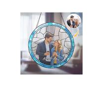 Personalised Suncatcher Stained Glass Window Hanging Gifts Custom Photo Family Window Hanging Ornament Grandma Kids God Cat Family Portrait Faux Stained Glass Memorial Gifts