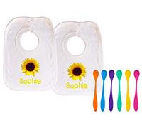 Personalised Sunflower Baby Bibs Gift Set with Weaning Spoons