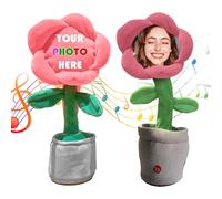 Personalised Sunflower Plush Toy Dancing Singing with Custom Face Photo Soft Plush Flower Pot Decor for Childrens Birthday Gifts (Pink)