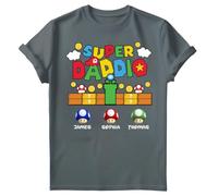 Personalised Super Mario Daddio Gaming Fathers Day Mens T-Shirts Tee TopV Charcoal 2XL