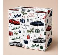 Personalised Supercar Christmas Gift Wrap with Custom Name - Sports Car Christmas Wrapping Paper for Boys, Car Lovers & Racing Fans (3 Meters)