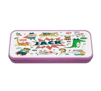 Personalised Superhero Animal Adventure Pattern, Gift for Kids, Back-to-School Gift for Boys-Girls, Metal Pencil Case Tin. (Pink)