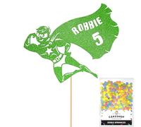 Personalised Superhero Comic Glitter Cake Topper- Green Any Custom Age & Name Glitter Cake Decoration and Sprinkles - Happy Birthday Decorations - Personalised Toppers for Cakes by Cakeshop