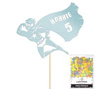 Personalised Superhero Comic Glitter Cake Topper- Light Blue Any Custom Age & Name Glitter Cake Decoration and Sprinkles - Happy Birthday Decorations - Personalised Toppers for Cakes by Cakeshop