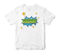 Personalised Superhero Comic Text Kids T Shirt Boys Girls Customised Name Tee for Birthday Gift, 12-13 Years, White