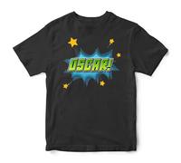 Personalised Superhero Comic Text Kids T Shirt Boys Girls Customised Name Tee for Birthday Gift, 5-6 Years, Black