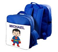 Personalised Superhero Gift - Funny Cartoon Character, School Bag-Backpack. (Blue)