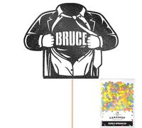 Personalised Superhero Ripping Open Shirt Glitter Cake Topper- Black Any Custom Name Glitter Cake Decoration and Sprinkles - Happy Birthday Decorations - Personalised Toppers for Cakes by Cakeshop
