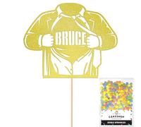 Personalised Superhero Ripping Open Shirt Glitter Cake Topper Champagne Any Custom Name Glitter Cake Decoration and Sprinkles - Happy Birthday Decorations - Personalised Toppers for Cakes by Cakeshop