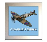 Personalised SUPERMARINE SPITFIRE World War Two Fighter Aircraft Glass Drinks Coaster