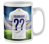 Personalised Supporters Mug, Football Kit Shirt Name and Number Coffee Cup, All Teams and Colours. Fan Birthday Gift Idea for Son, Daughter, Mum, Dad, One Size, White Royal