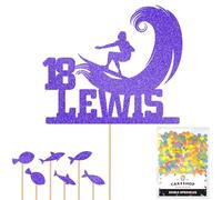 Personalised Surfer Wave Surfing Glitter Cake Topper- Blue Any Custom Age & Name Glitter Cake Decoration and Sprinkles - Happy Birthday Decorations - Personalised Toppers for Cakes by Cakeshop