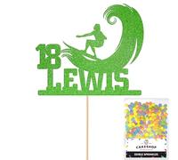 Personalised Surfer Wave Surfing Glitter Cake Topper- Green Any Custom Age & Name Glitter Cake Decoration and Sprinkles - Happy Birthday Decorations - Personalised Toppers for Cakes by Cakeshop