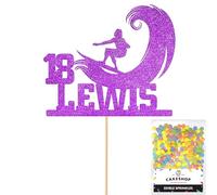 Personalised Surfer Wave Surfing Glitter Cake Topper- Purple Any Custom Age & Name Glitter Cake Decoration and Sprinkles - Happy Birthday Decorations - Personalised Toppers for Cakes by Cakeshop