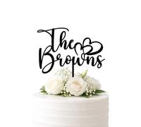 Personalised Surname Wedding Cake Topper with Hearts, Custom Acrylic or Wooden Wedding Cake Decoration