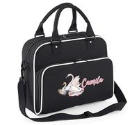 Personalised Swans Junior Dance Bag Girls Custom Name Dancing School Kit Bag Kids, One Size, Black/White