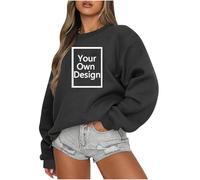 Personalised Sweatshirts Design Your Own T Shirt Custom Jumpers Any Text Photo Image Message Winter Long Sleeve Sweater Pullover Printed Tshirt Women Black