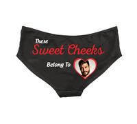Personalised Sweet Cheeks Photo Women's Pants - Ladies Funny Novelty Joke Slogan Gift Gifts Present Presents Ideas Valentines Day Birthday Christmas Anniversary Underwear (Small, Black)