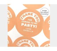 Personalised Sweet Cone Party Bag Stickers - Thank You for Coming to My Party Labels - Add Name, 24 Round Labels - Pink, Blue, Green, Purple, Red, Orange - Boys, Girls, Unisex (24 Orange)
