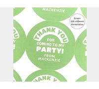 Personalised Sweet Cone Party Bag Stickers, Thank You for Coming to My Party Labels, Add Name, 24 Round Stickers, Pink Blue Green Purple Red Orange Boys Girls Unisex. (24 Green Stickers)