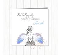 Personalised Sympathy Card - Sorry For Your Loss - Angel Blue Wings - Any Name/Relation - Daughter, Mum, Sister, Gran, Sister, Friend, Aunt, Godmother