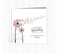Personalised Sympathy Card - Sorry For Your Loss - Red Heart Flowers - Any Name/Relation - Mum, Sister, Gran, Sister, Friend, Aunt, Godmother, Dad, Brother, Papa, Grandad, Brother, Uncle, Godfather