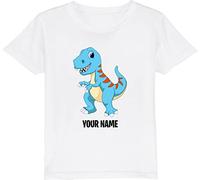 Personalised T-Rex Dinosaurs Your Name T-Shirt Tyrannosaurus Rex Birthday Gift Unisex Tee Top (White, 7 Years)