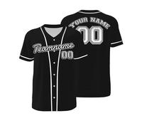 Personalised t Shirt Classic Baseball Jersey top Printed Button Down Oversized Tshirts Custom Add Your Teamname/Logo/Number Hip Hop Personalized Sport Football Wear for Men Women Kids Black