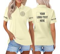 Personalised T-Shirt - Custom Polo Shirts Short Sleeve Tops for Women, Design Your Any Logo & Text for Workwear Company Uniforms Event Stag Beige