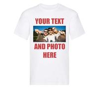 Personalised T-Shirt Custom Print Unisex Tee - Your Own Photo/Design and Text/Logo White