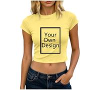 Personalised T Shirt Custom Short Sleeve Crop Tops Add Text Photo Image Logo Design Your Own Soft Skinny Slim Fit Tee Going Out Top Crewneck Basic Y2K T-Shirt Streetwear for Birthday Music Party