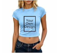 Personalised T Shirt Custom Short Sleeve Crop Tops Add Text Photo Image Logo Design Your Own Soft Skinny Slim Fit Tee Going Out Top Crewneck Basic Y2K T-Shirt Streetwear for Birthday Music Party