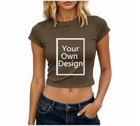 Personalised T Shirt Custom Short Sleeve Crop Tops Add Text Photo Image Logo Design Your Own Soft Skinny Slim Fit Tee Going Out Top Crewneck Basic Y2K T-Shirt Streetwear for Birthday Music Party
