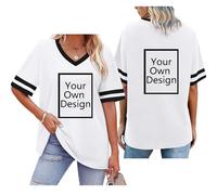 Personalised T-Shirt Custom T Shirt Design Your Own Shirt Add Text Text/Image/Logo on The Front & Back Plus Size V Neck Short Sleeve Loose Fit Tee Top Custom Graphic Tees Birthday Music Concert White