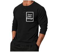 Personalised T Shirt for Men Custom Mens Henley T Shirts Design Your Own Shirt Add Text & Logo Long Sleeve Classic Casual Top Collarless Grandad T-Shirt Golf Shirts Slim Fit Tshirt Work Office