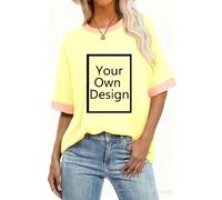 Personalised T Shirt for Women Customised Plus Size Short Sleeve Tops Custom T Shirt with Any Text and Photo Design Your Own Novelty Custom Workwear & Uniforms Unique Gift for Birthdays Teams Holidays