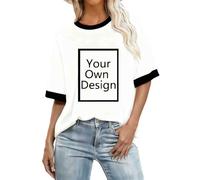 Personalised T Shirt for Women Customised Plus Size Short Sleeve Tops Custom T Shirt with Any Text and Photo Design Your Own Novelty Custom Workwear & Uniforms Unique Gift for Birthdays Teams Holidays