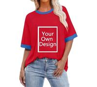Personalised T Shirt for Women Customised Plus Size Short Sleeve Tops Custom T Shirt with Any Text and Photo Design Your Own Novelty Custom Workwear & Uniforms Unique Gift for Birthdays Teams Holidays