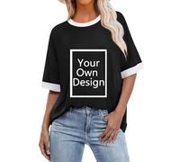 Personalised T Shirt for Women Customised Plus Size Short Sleeve Tops Custom T Shirt with Any Text and Photo Design Your Own Novelty Custom Workwear & Uniforms Unique Gift for Birthdays Teams Holidays
