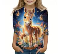 Personalised T Shirt Kids Girls' T-Shirts Butterfly Print Fashion Pullover Tops Round Neck 3/4 Sleeve Short Sleeve Summer Blouse 11-12 Years Stitch and Angel Gifts for Girls
