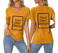 Personalised T Shirt Men Women's Short Sleeve Design Your Own Personalised T Shirts with Logo Po Image Text Custom Short Sleeve Solid Loose Funny Tee Top for Funeral Yellow