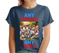 Personalised T-Shirt UK Any Photo, Any Text Womens Ladies TShirt Any Image Create Your Own Custom Gift Navy L