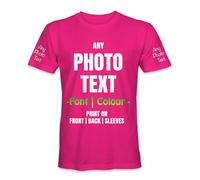 Personalised T-Shirt with Custom Printed Photo Picture Image Logo Text Name Short Sleeve Unisex Men Women Tees - Fuchsia Pink - S - Your Own Design
